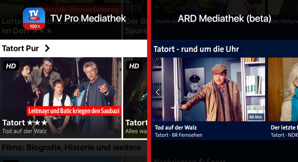 TV Pro Mediathek gegen ARD Mediathek Tatort