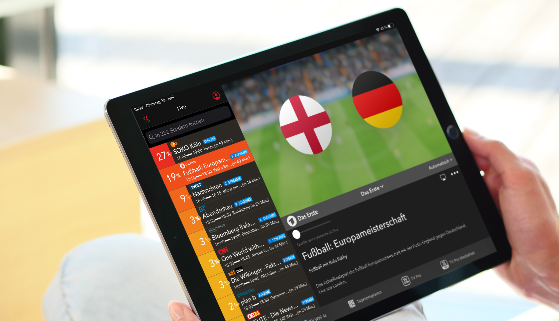 Ipad mit livestream Deutschland England Live TV