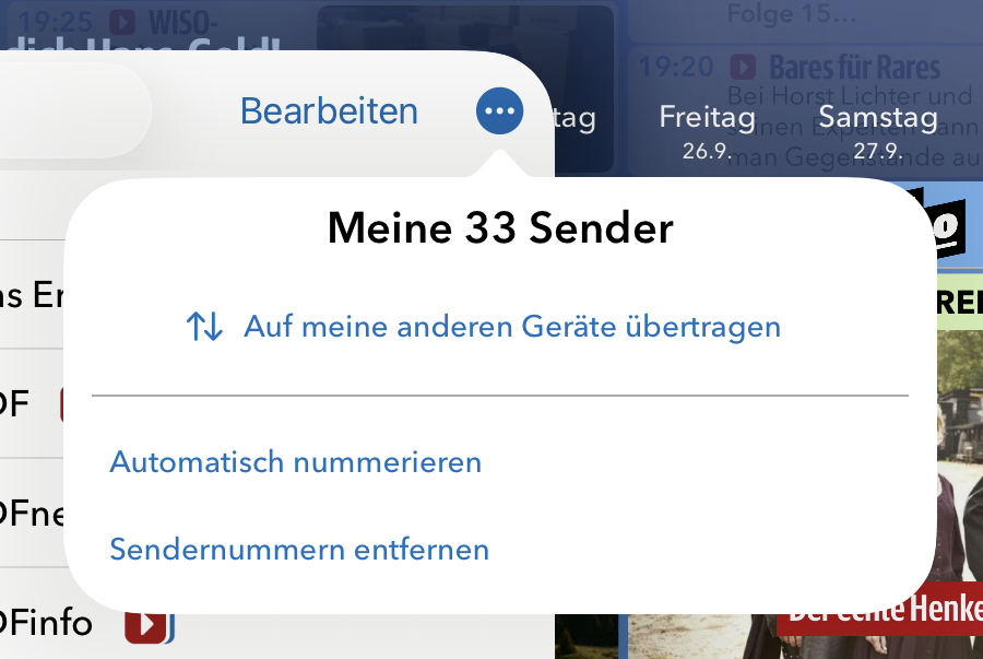 Im Menü kannst du Sender nummerieren und synchronisieren