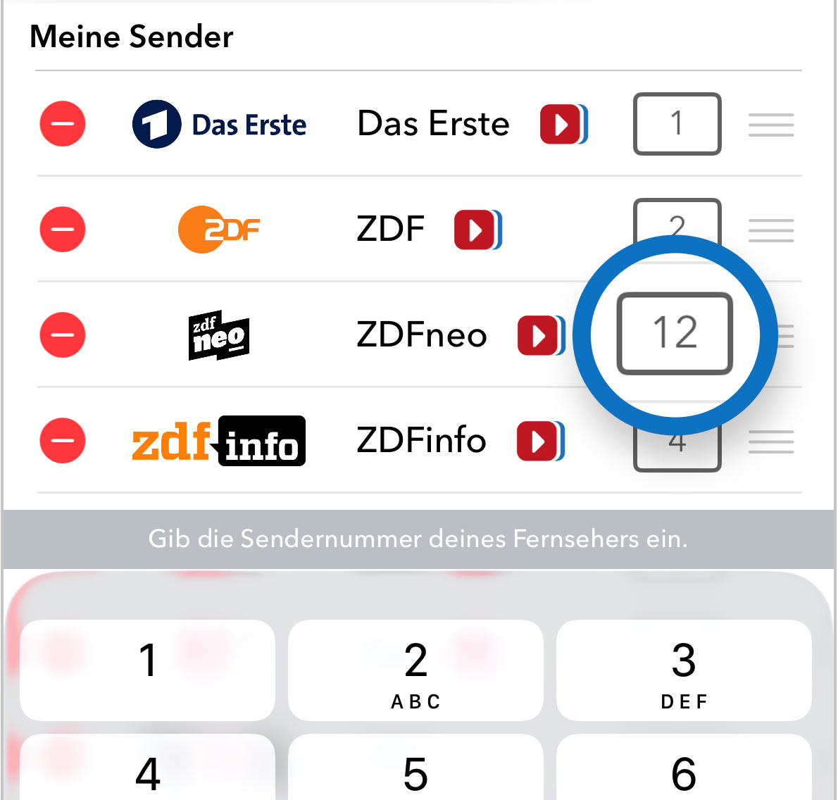 Im Menü kannst du Sender nummerieren und synchronisieren